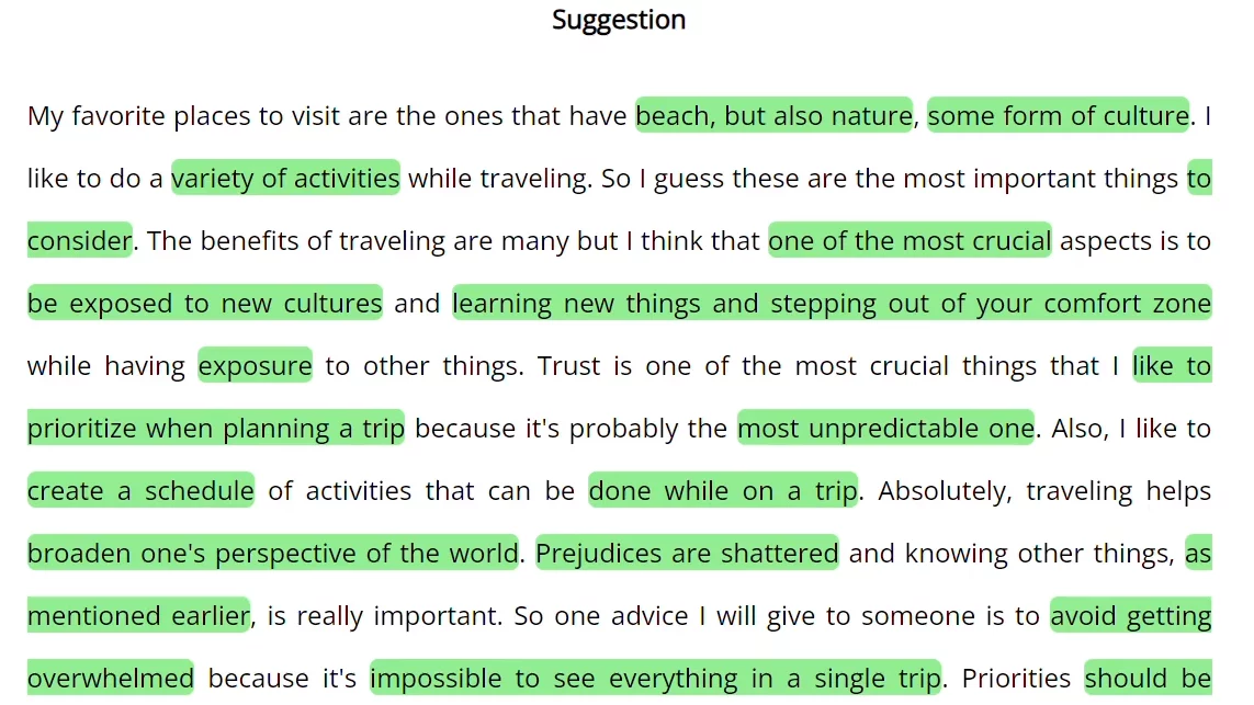 Artificial Intelligence (AI) real time grammar exercise UI to prepare for speaking english exams