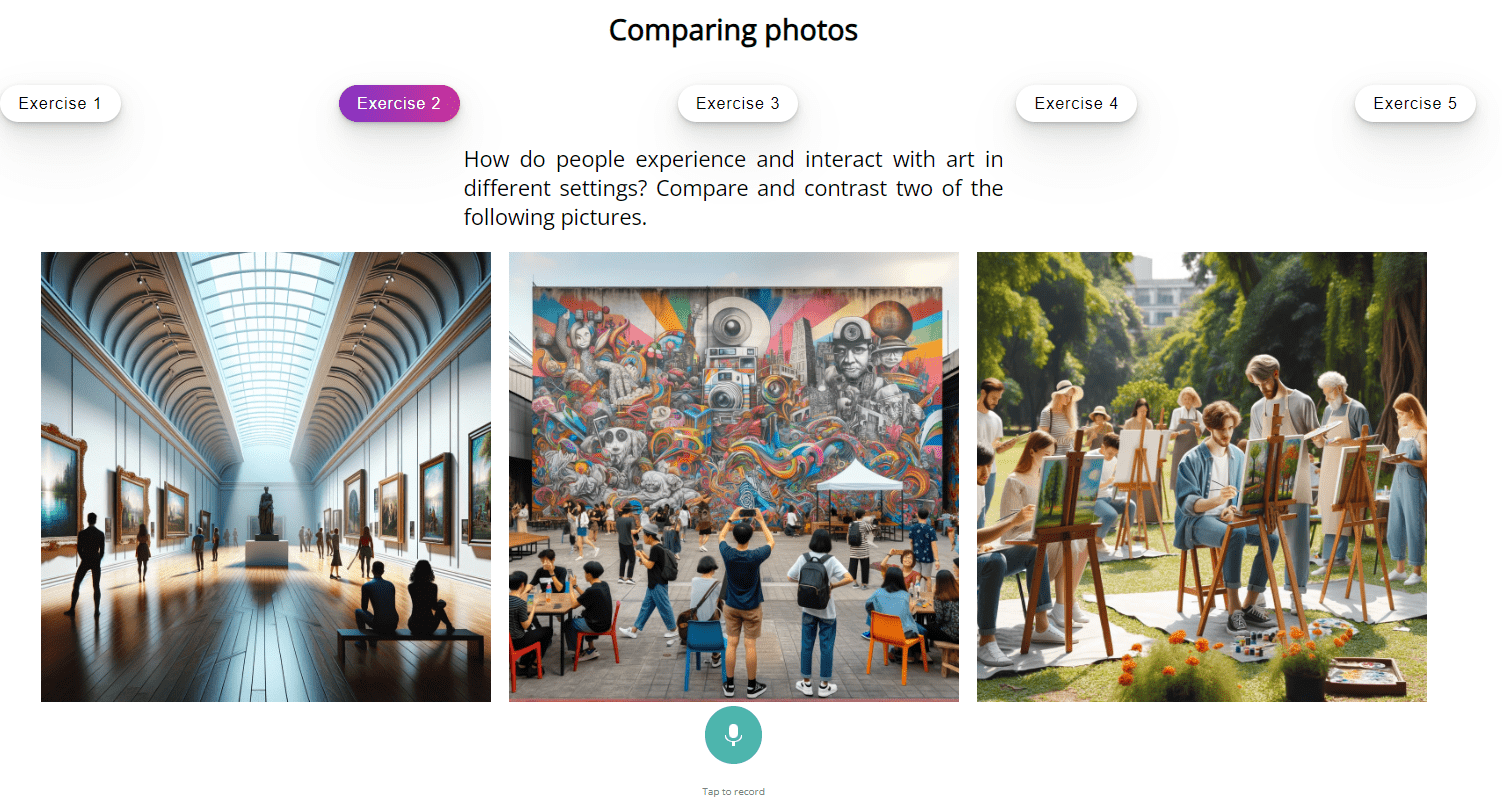 Cambridge image description with  AI for official speaking english exams. 
